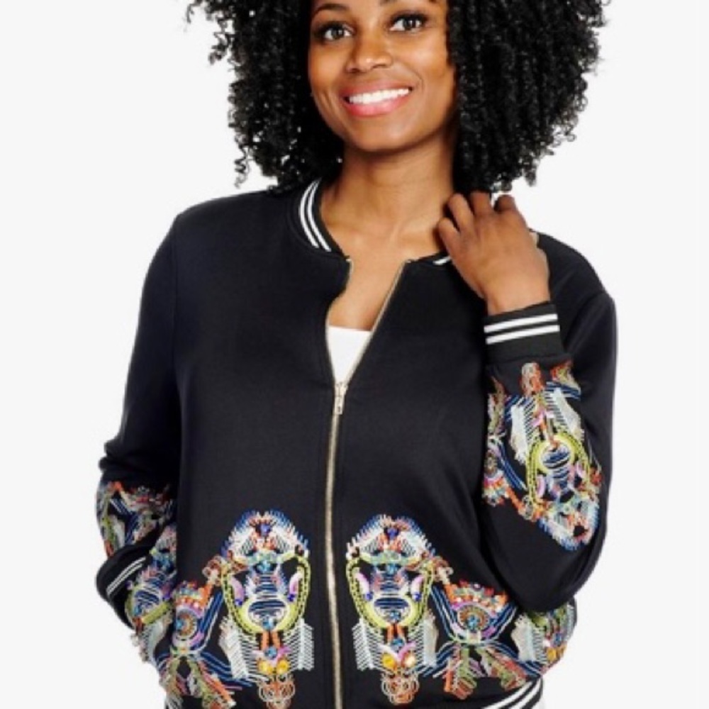 🔥NWOT🔥 Mod X Embroidered And Jeweled Zip Up Jacket - Picture 1 of 14